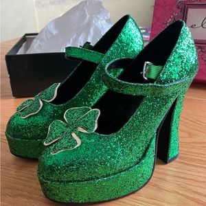 Green Ellie Heel Platform Shoes 7 Maryjane style St. Patrick’s Day